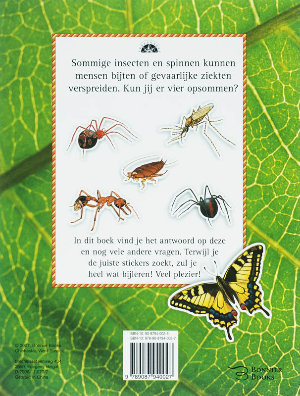 Achterkant van Insecten en Spinnen, stickerboek