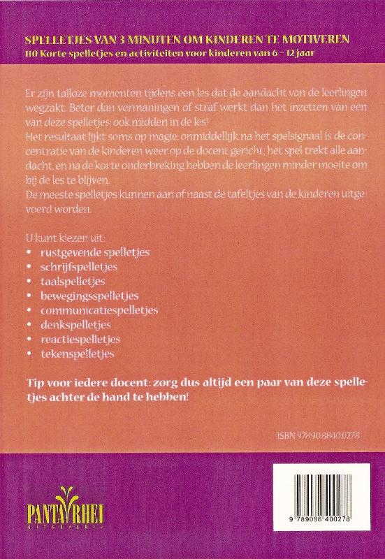 Achterkant van Spelletjes van 3 minuten om kinderen te motiveren