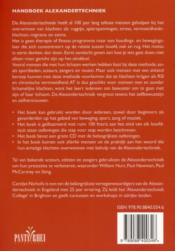 Achterkant van Handboek Alexandertechniek