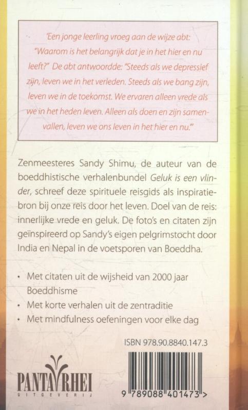 Achterkant van Boeddha's reisgids naar het geluk
