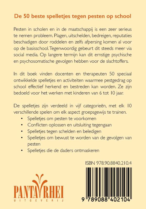 Achterkant van De 50 beste spelletjes tegen pesten op school