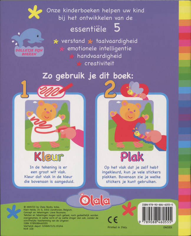 Achterkant van Eerste speelboek: kleuren en plakken