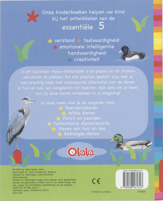 Achterkant van Dieren van tuin en bos stickerboek