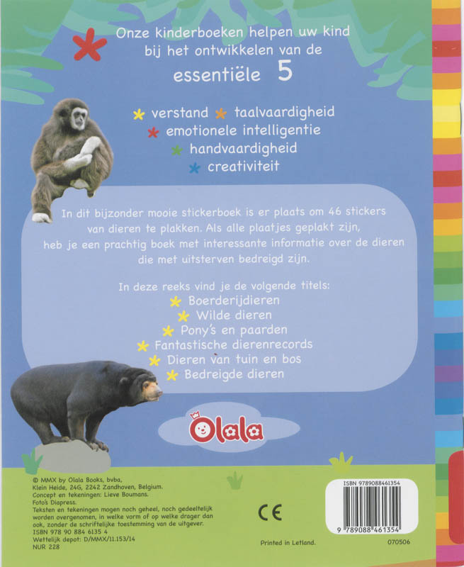 Achterkant van Bedreigde dieren stickerboek
