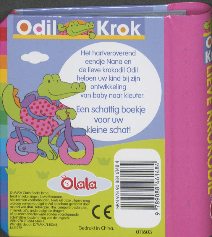 Achterkant van Odil Krok is een hele lieve krokodil