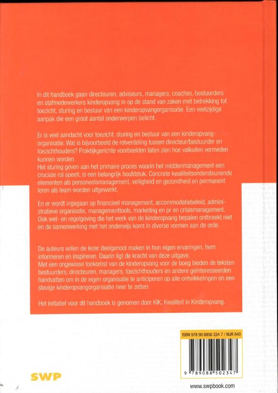 Achterkant van Handboek management kinderopvang