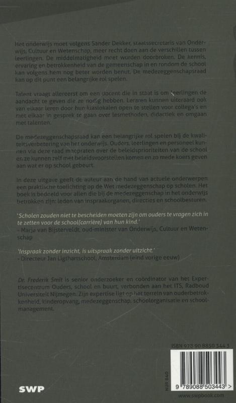 Achterkant van Medezeggenschap en kwaliteitsverbetering van het onderwijs