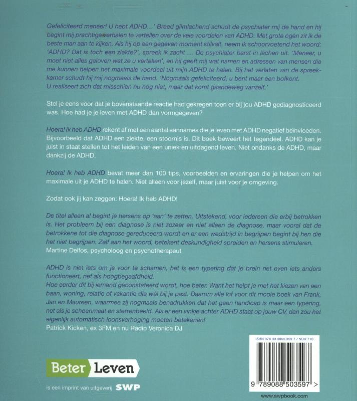 Achterkant van Hoera! ik heb ADHD van patient tot temperament