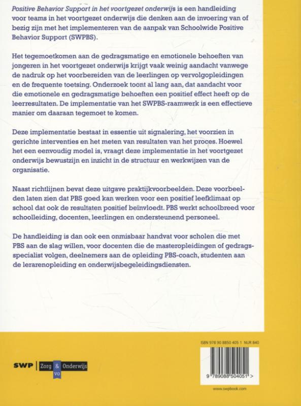 Achterkant van Positive behaviour support in het voortgezet onderwijs