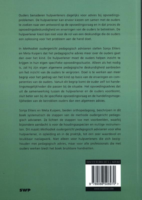 Achterkant van Methodiek oudergericht pedagogisch adviseren
