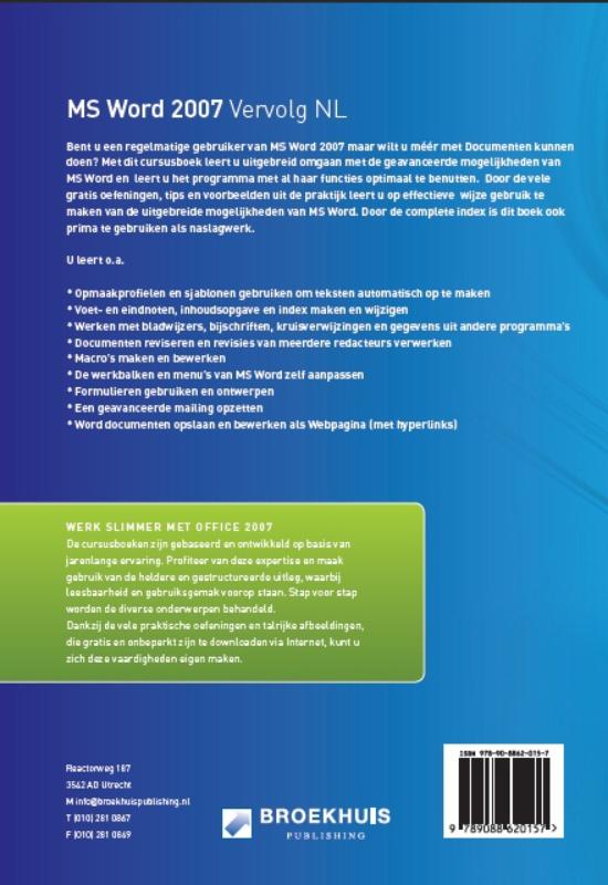 Achterkant van MS Word 2007 Vervolg NL