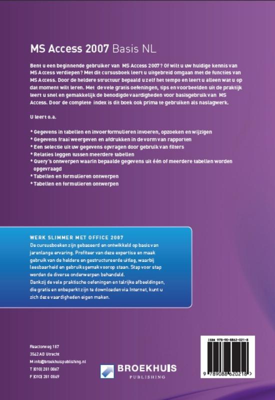 Achterkant van MS Access 2007 Basis NL