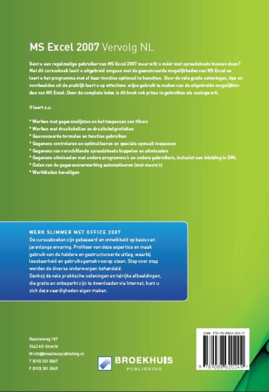 Achterkant van MS Excel 2007 Vervolg NL