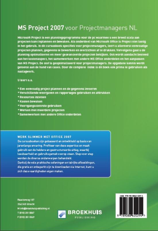 Achterkant van MS Project 2007 NL voor Projectmanagers