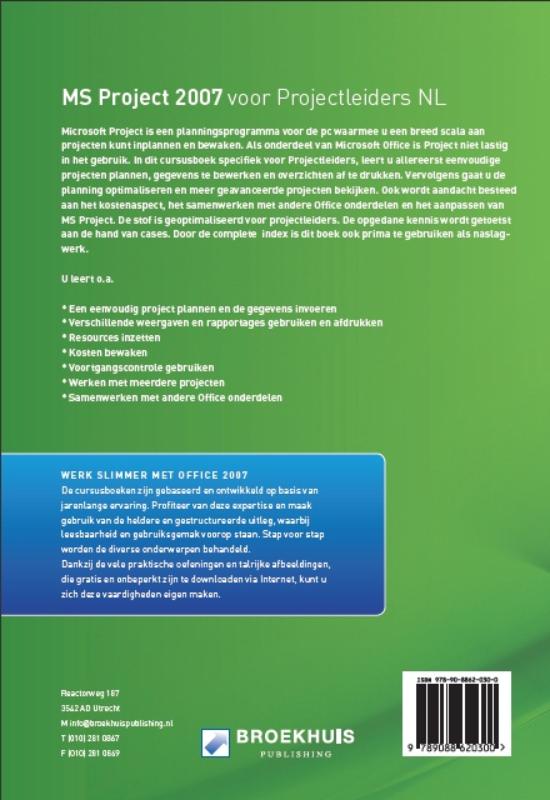 Achterkant van MS Project 2007 NL voor Projectleiders