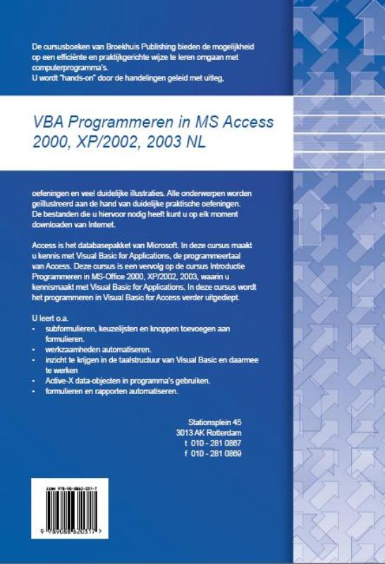 Achterkant van VBA Programmeren in MS Access NL