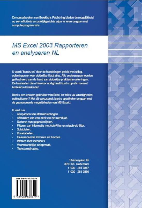 Achterkant van Rapporteren en Analyseren met MS Excel