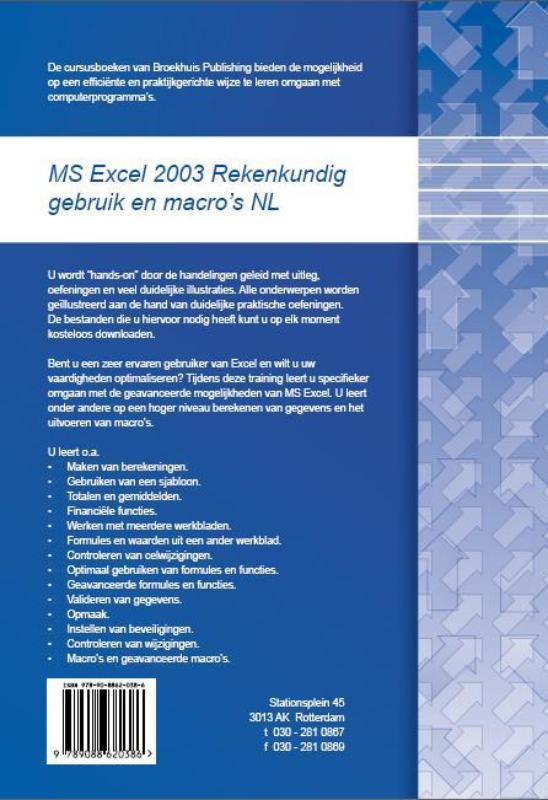 Achterkant van Rekenkundig Gebruik en Macro met MS Excel