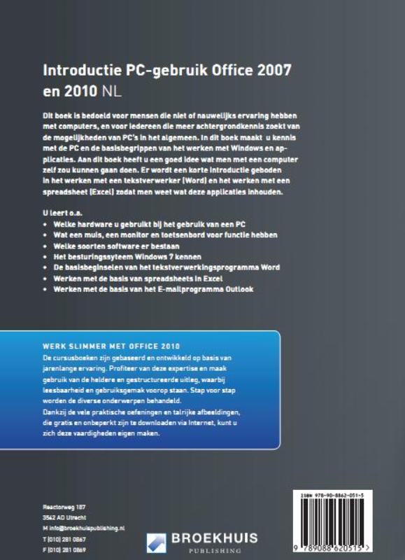 Achterkant van Introductie PC gebruik Office 2007 en 2010 NL