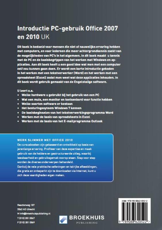Achterkant van Introductie PC-gebruik Office 2007 en 2010 UK