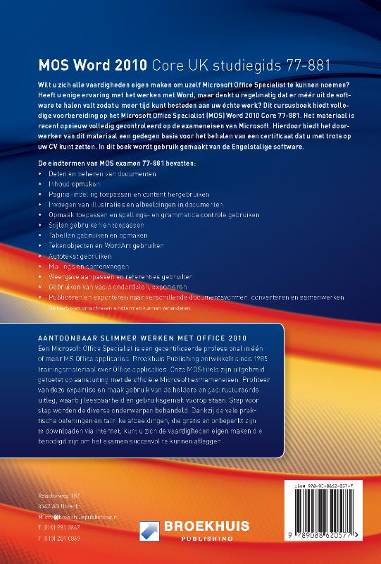 Achterkant van MOS word 2010 core UK studiegids [77-881]