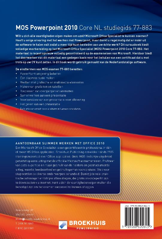 Achterkant van MOS powerpoint 2010 core NL studiegids [77-883]