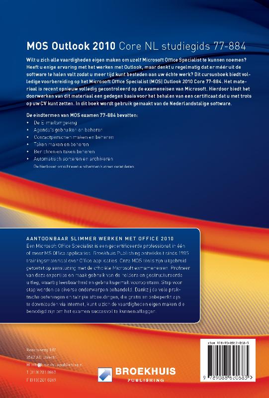 Achterkant van MOS outlook 2010 core NL studiegids [77-884]