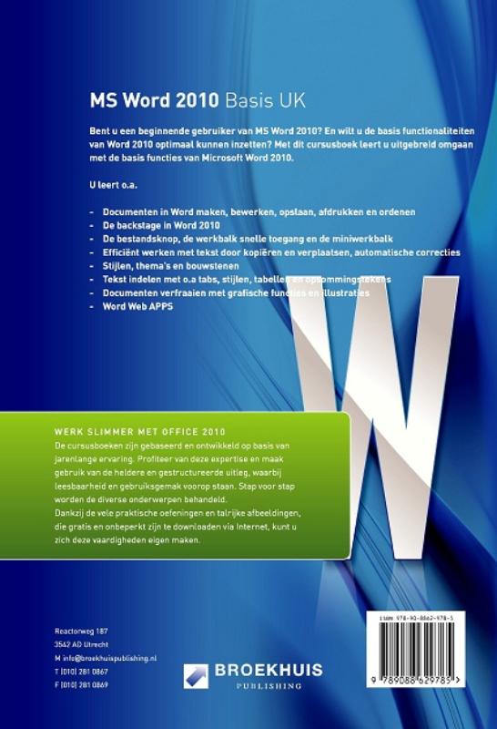 Achterkant van Word 2010 Basis Uk