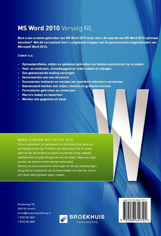 Achterkant van Word 2010 Vervolg NL