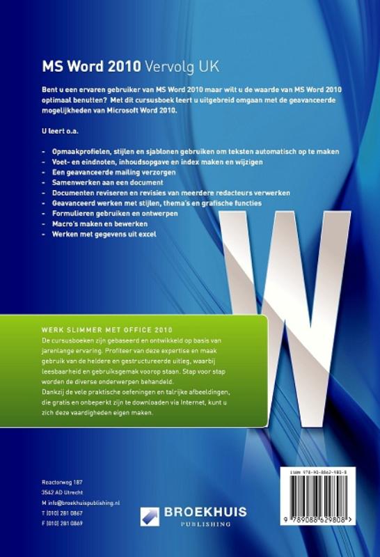 Achterkant van Word 2010 Vervolg UK