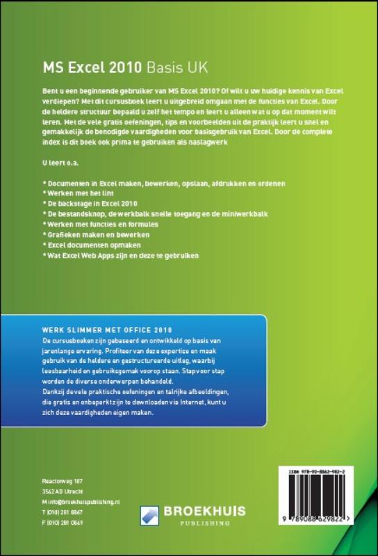 Achterkant van Excel 2010 Basis UK