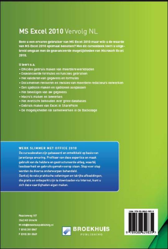 Achterkant van Excel 2010 Vervolg NL