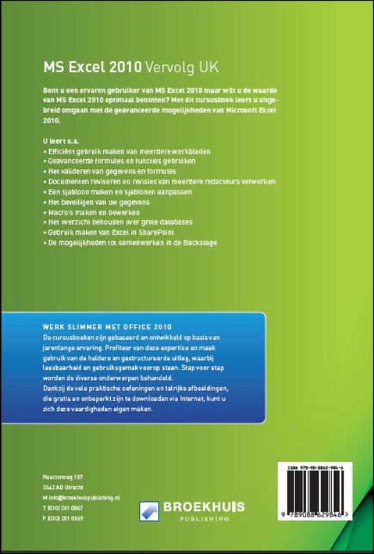 Achterkant van Excel 2010 Vervolg UK