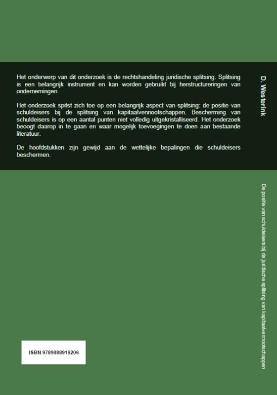 Achterkant van De positie van schuldeisers bij de juridische splitsing van kapitaalvennootschappen