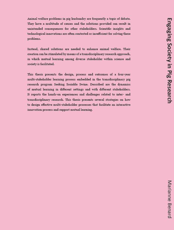Achterkant van Engaging society in pig research