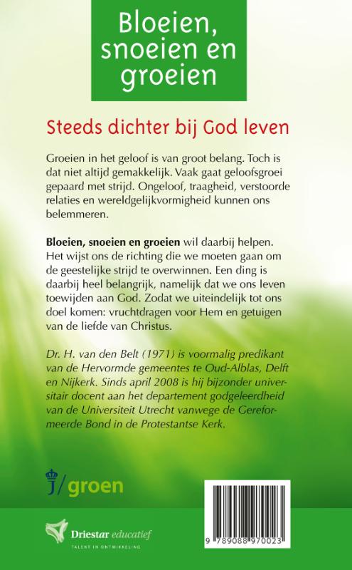Achterkant van Bloeien, snoeien en groeien