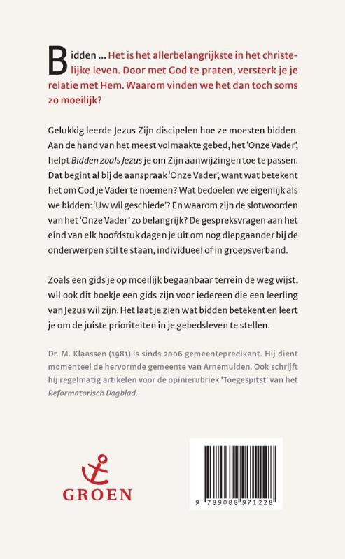 Achterkant van Bidden zoals Jezus
