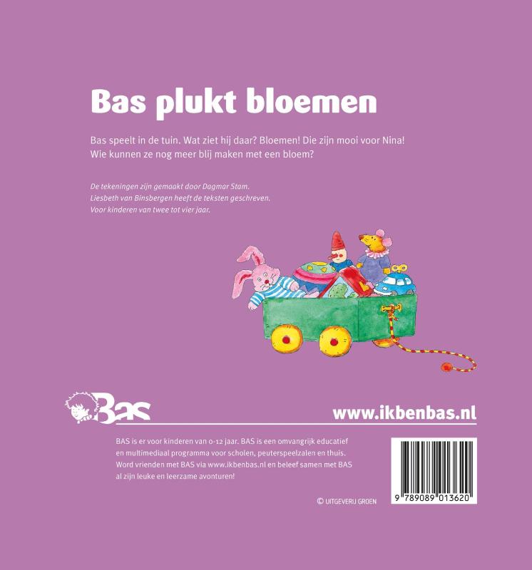 Achterkant van Bas plukt bloemen
