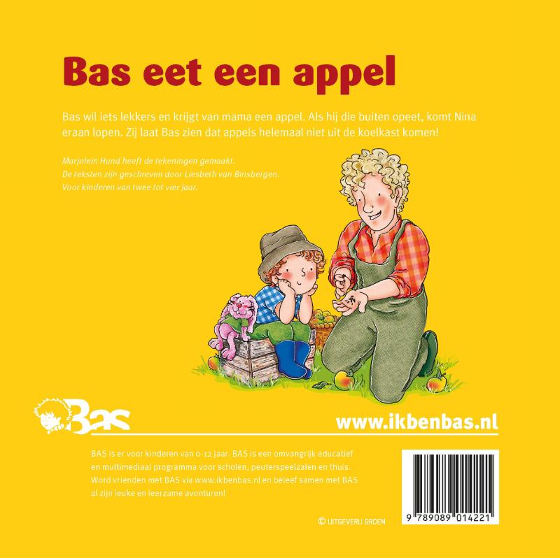 Achterkant van Bas eet een appel