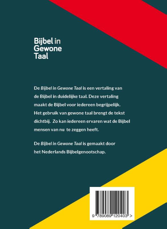 Achterkant van Bijbel in gewone taal