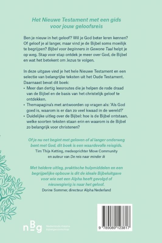 Achterkant van Bijbel voor beginners