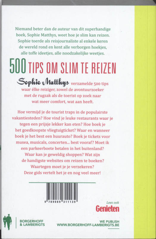 Achterkant van 500 tips om slim te reizen