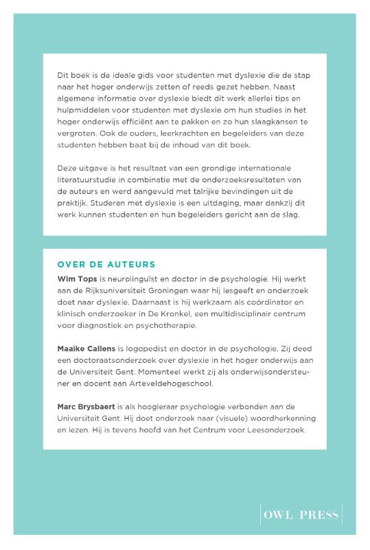 Achterkant van Slagen met dyslexie in het hoger onderwijs
