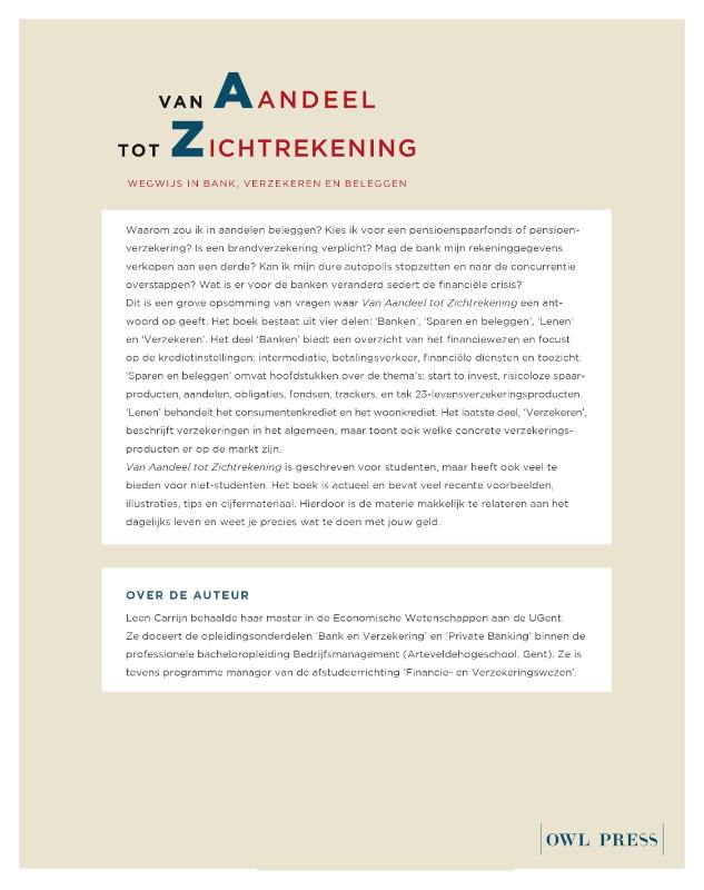 Achterkant van Van Aandeel tot Zichtrekening