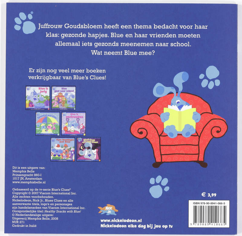 Achterkant van Blue's gezonde hapjes