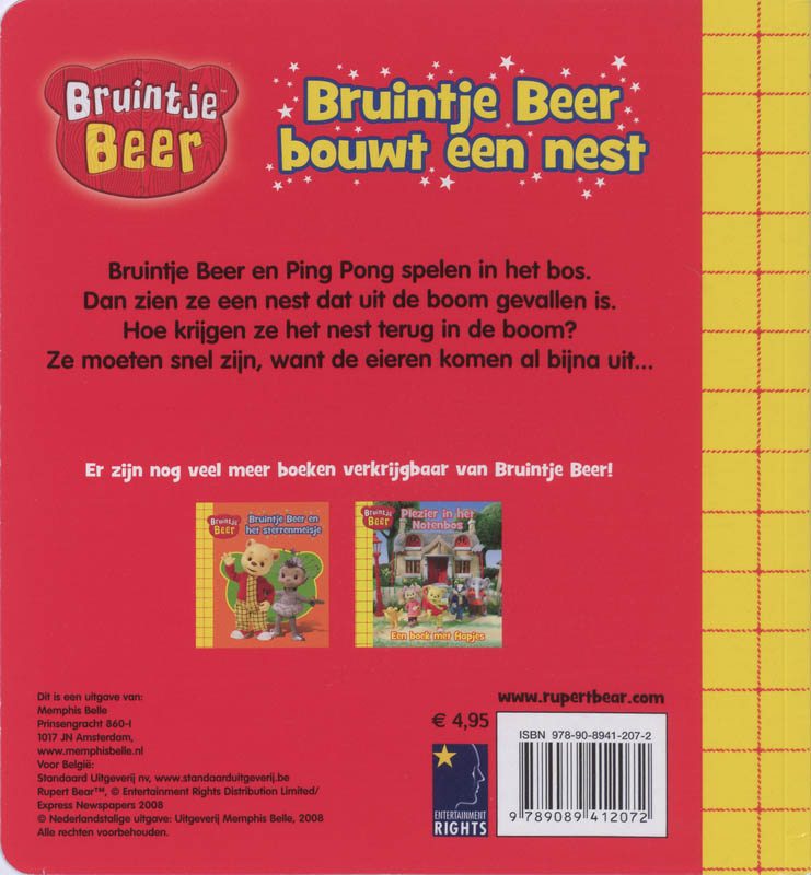 Achterkant van Bruintje Beer bouwt een nest