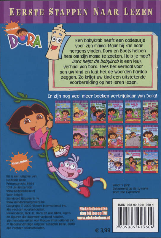 Achterkant van Dora helpt de babykrab