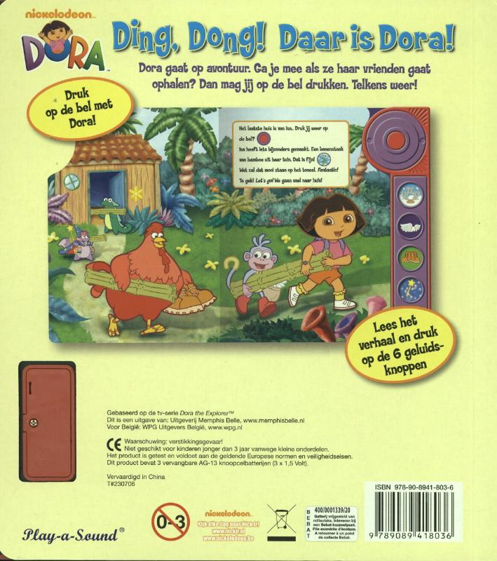 Achterkant van Ding, dong! Daar is Dora!