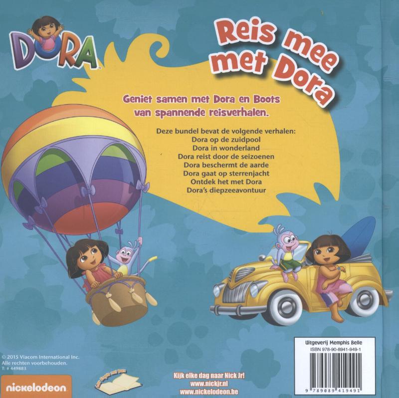 Achterkant van Reis mee met Dora