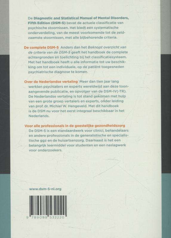 Achterkant van Handboek voor de classificatie van psychische stoornissen DSM-5